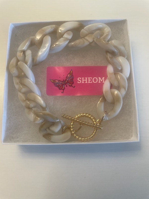 Off White Link with Beige Toggle Bracelet